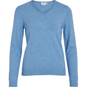 Gebreide Trui - Blissful Blue - Licht Melange - V-hals - Lange Mouwen