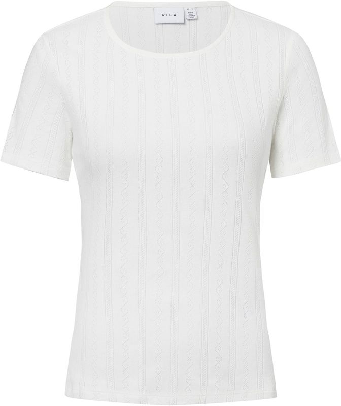 Vila - Vikassie Pointelle Top - T-shirt - Snow White - Gerecycled Polyester