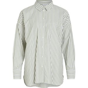 VILA - Hemd - Wit/Groen - Polyester - Lange Mouwen - Gestreept Motief