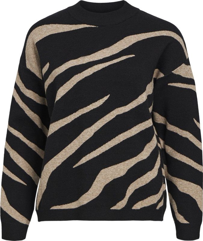 Object Objray Lo Knit Pullover Aop Truien & vesten Dames - Sweater - Hoodie - Vest- Zwart