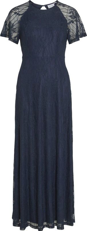 Vila - Femma - Bruidsmeisjesjurk - Korte Mouwen - Ronde Hals - Knoopdetail - Zwart