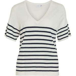 Trui 'VIWennie' - Gestreept - Knitwear - V-hals - Losse Pasvorm - Halve Mouw