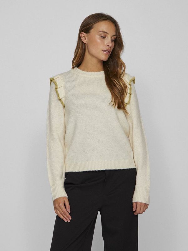 Vila Trui Vinanzy O-neck Flounce Knit Top 14100771 Birch/gold Glit Dames