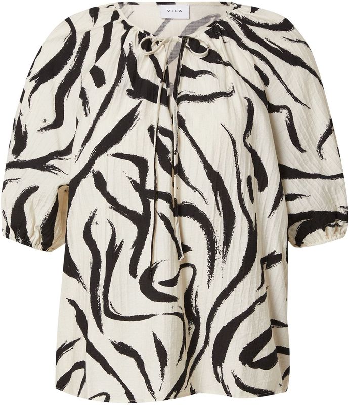 Vila - Viclo 2/4 V-neck Top - T-shirt - Birch/marble Swi