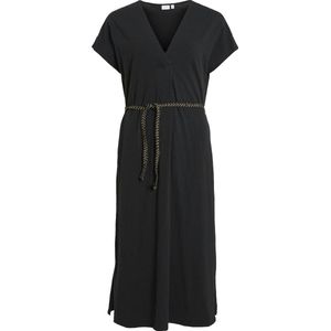 Vila - Viverano O-neck Sl Braid Midi Dress - Zwart - Dames Jurk