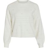Vila - VIRIL L/S O-NECK POINTELLE KNIT TOP - Wit - Breisel