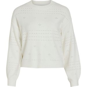 Vila - VIRIL L/S O-NECK POINTELLE KNIT TOP - Wit - Breisel