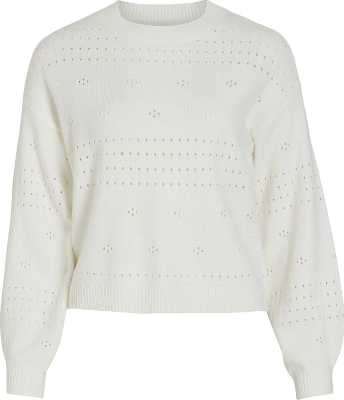 Vila - VIRIL L/S O-NECK POINTELLE KNIT TOP - Wit - Breisel