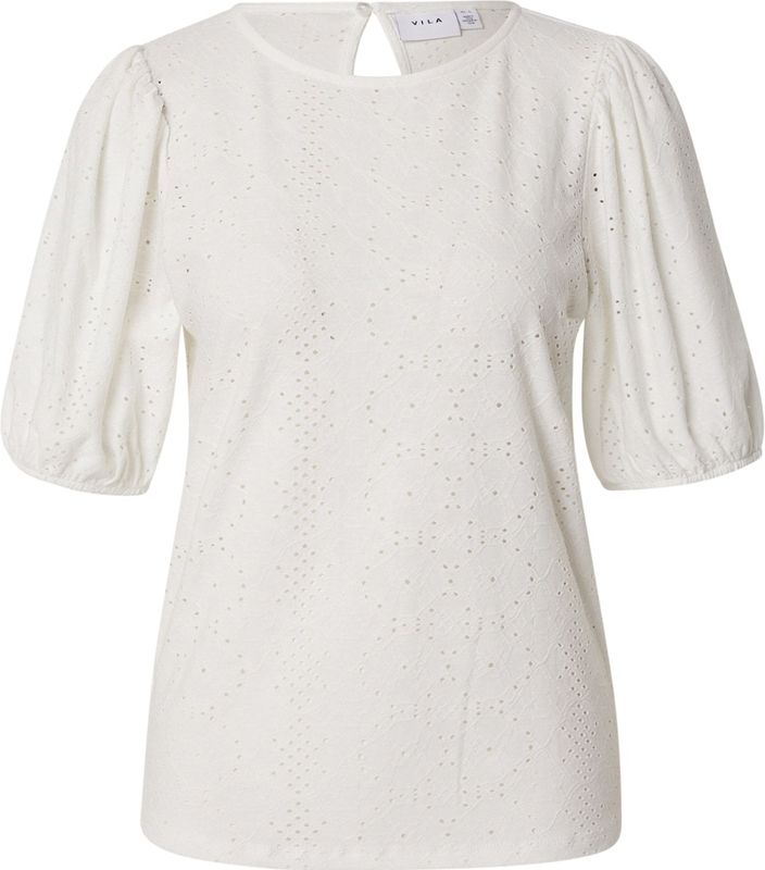 VILA - Blouse - Wit - Blouseshirt - Gevoerde Zoom/Rand - Pofmouwen