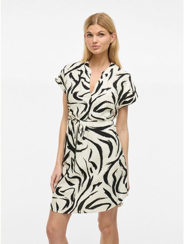 Vila - Korte Blouse-Jurk - Ecru Dessin - Polyester