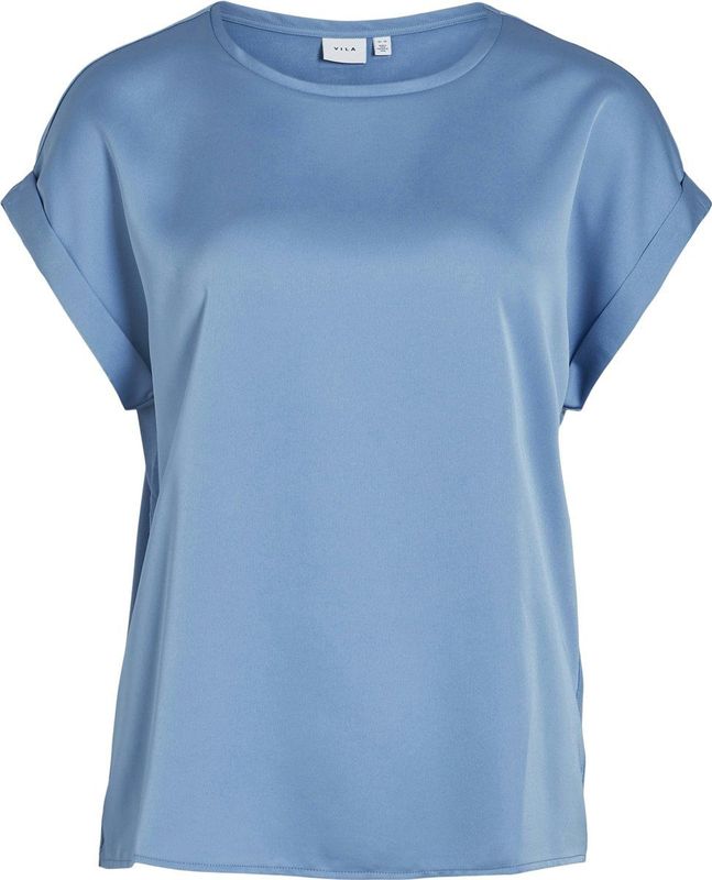 Vila T-shirt Viellette S s Satin Top - Noos 14059563 Blissful Blue Dames