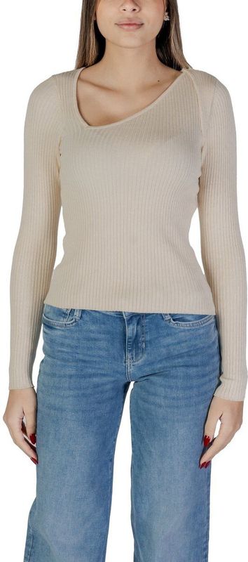 Asymmetrical - Ribbed Knit Pullover - Wit - Knitwear