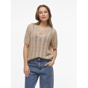 Vila Vitoto New S/S Cable Knit Top voor dames, Natural Melange, L