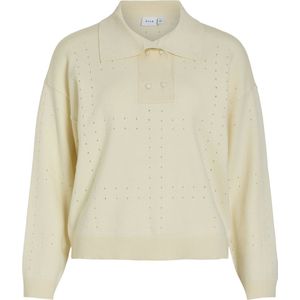 Vila - Vilyvanna Ls Collar Knit - Pullover - Birch - Ajourpatroon