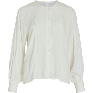 VILA - Blouse - Wit - Viscose - Lange Mouwen - Geborduurde Kraag