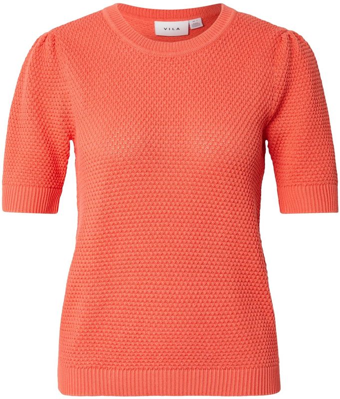 VILA Sweater Oranje - Ademend Katoen met O-hals en Lange Mouwen