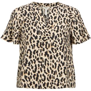 Object - Objkarina V-neck T-shirt - Sandshell/Leopard - 73% Viscose Lenzing Ecovero