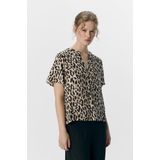 Object - Objkarina V-neck T-shirt - Sandshell/Leopard - 73% Viscose Lenzing Ecovero