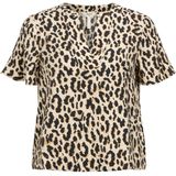 Object - Objkarina V-neck T-shirt - Sandshell/Leopard - 73% Viscose Lenzing Ecovero