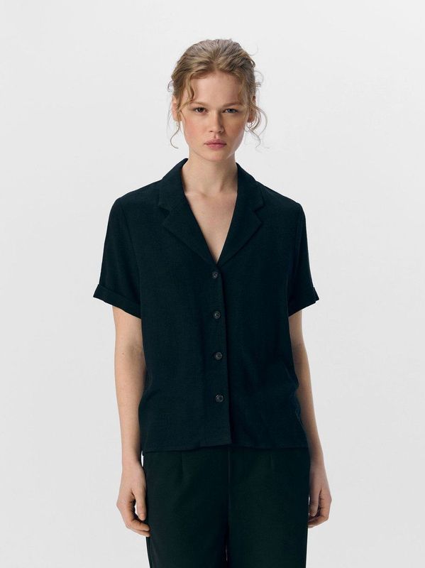 OBJECT Blouse Zwart met Knoopsluiting en Reverskraag