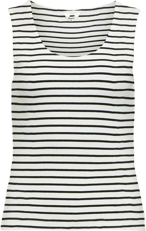 Object - Gestreepte Top - Zwart-Wit - Tencel Lyocell, Viscose, Elastaan