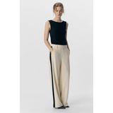 OBJECT - OBJLisa - Bandplooibroek - Crème/Zwart - Wide Leg - High Waist