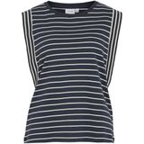 VILA - Mouwloos T-shirt - Gestreept - Blauw - 100% Katoen