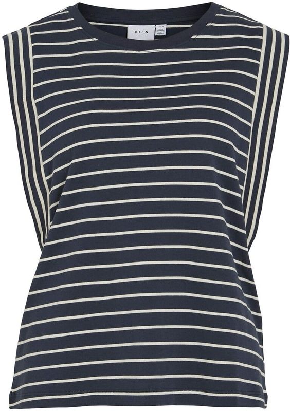 VILA - Mouwloos T-shirt - Gestreept - Blauw - 100% Katoen