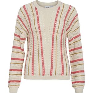 Vila - Vimarian O-neck Stripe Knit Top - Trui - Birch/ Wood Thrus - Dames