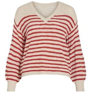 Gebreide Trui - Gestreept - V-hals - Knitwear - Lange Mouwen