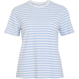 VILA - Shirt - Lichtblauw/Wit - Jersey - Ronde Hals - Kwartmouw