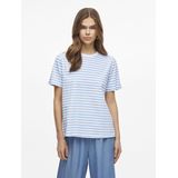 VILA - Shirt - Lichtblauw/Wit - Jersey - Ronde Hals - Kwartmouw