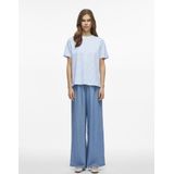 VILA - Shirt - Lichtblauw/Wit - Jersey - Ronde Hals - Kwartmouw