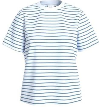 VILA - Shirt - Lichtblauw/Wit - Jersey - Ronde Hals - Kwartmouw