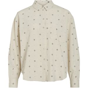 VILA - Viprisilla Print - Shirt - Super Light Natural Melan - Dames - Lange Mouwen