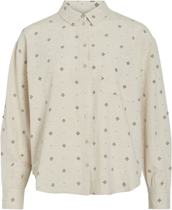 VILA - Blouse - Sand/Zwart - Klassieke Blouse - Lange Mouw