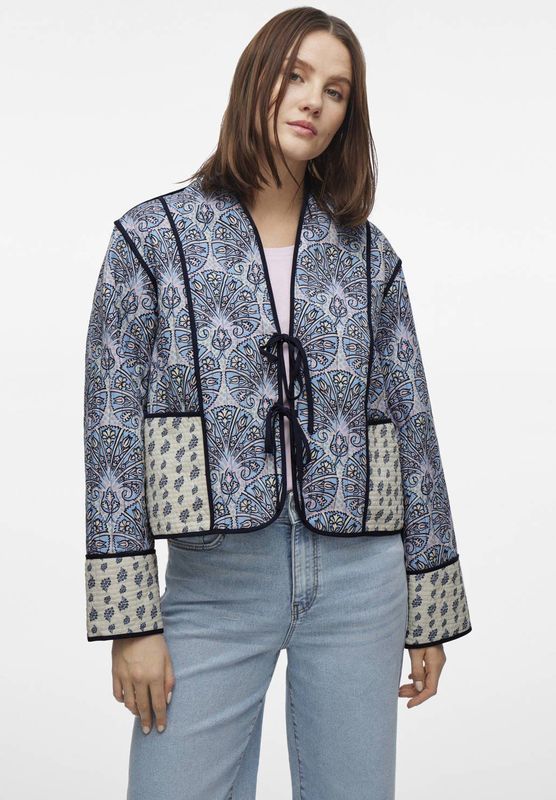 VILA - Jasje - Blauw - Ecru - Striksluiting - Opstaande Kraag