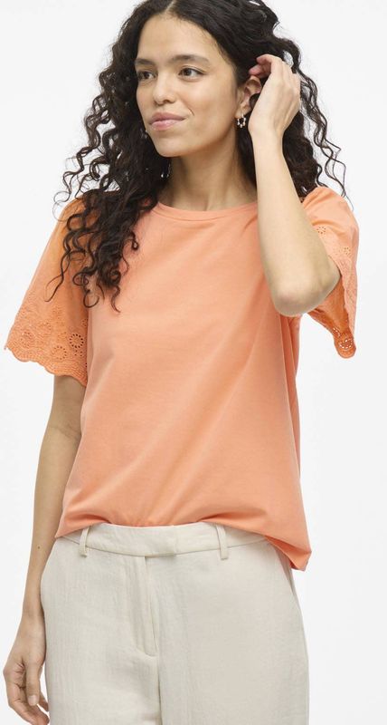 VILA T-shirt oranje broderie