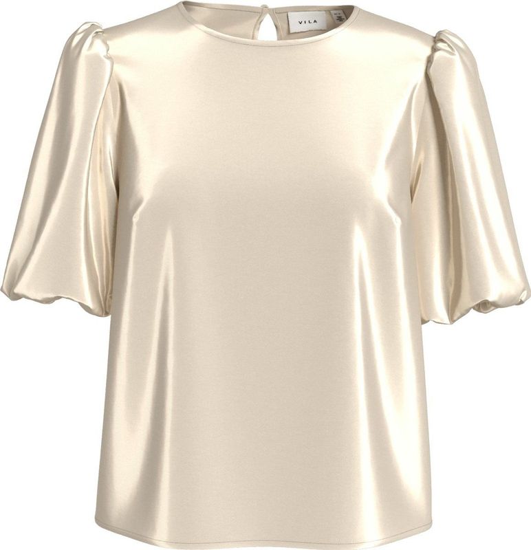 Vila T shirt Viellette Satin Puff Top Noos 14107986 Cement Dames