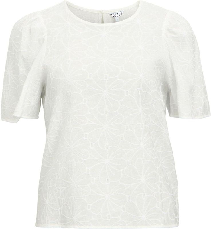 Object - Objilly S/S RE O-Neck Top - Wit - Korte Mouwen - Ronde Hals