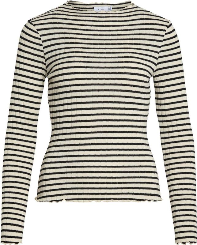 Vila - T-shirt Virika Funnel Neck Top - Birch/Black - Dames