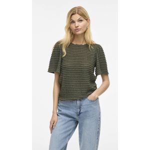 VILA - VILOGAN - Top - Donkergroen - Ronde Hals - Half Lange Pofmouwen