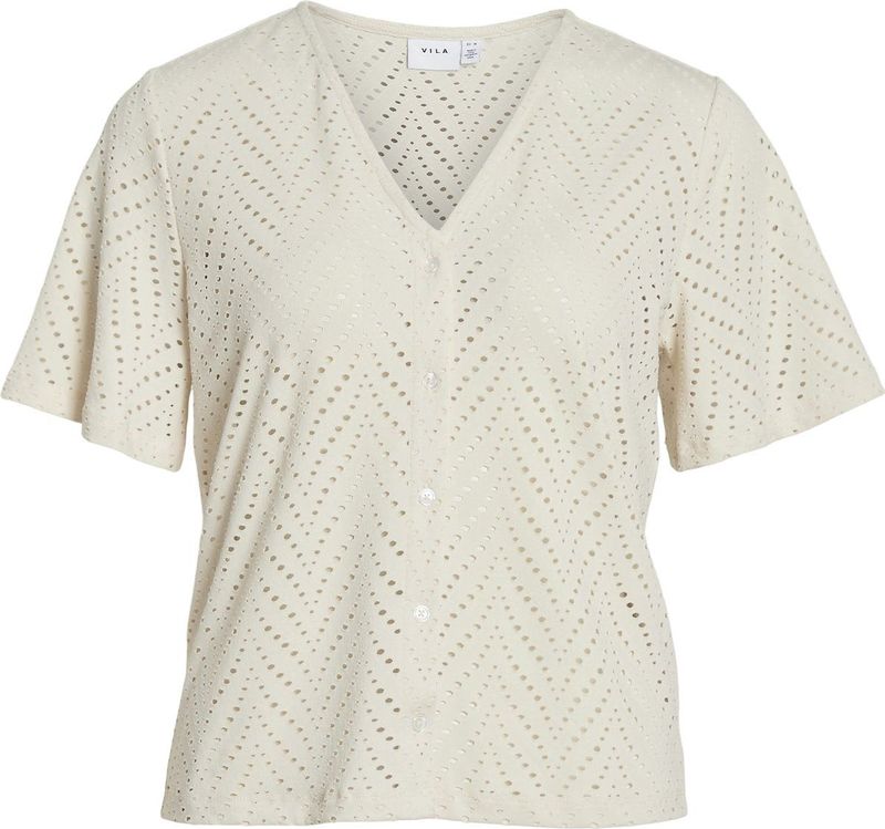 Vila - Damesblouse - Model 'DELAIA' - Regular Fit - V-hals - Gaatjesmotief