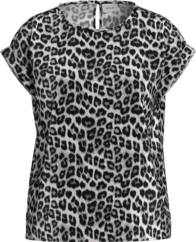 Vila - Viellette Full Satin Top - T-shirt - Glacier Gray/Leo - 100% Gerecycled Polyester