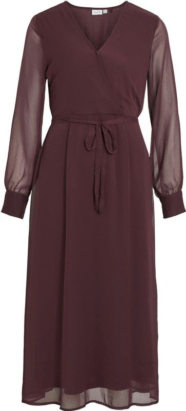 Vila - Falia - Midi-jurk - V-hals - Lange Mouwen - Regular Fit - Gerecycled Polyester