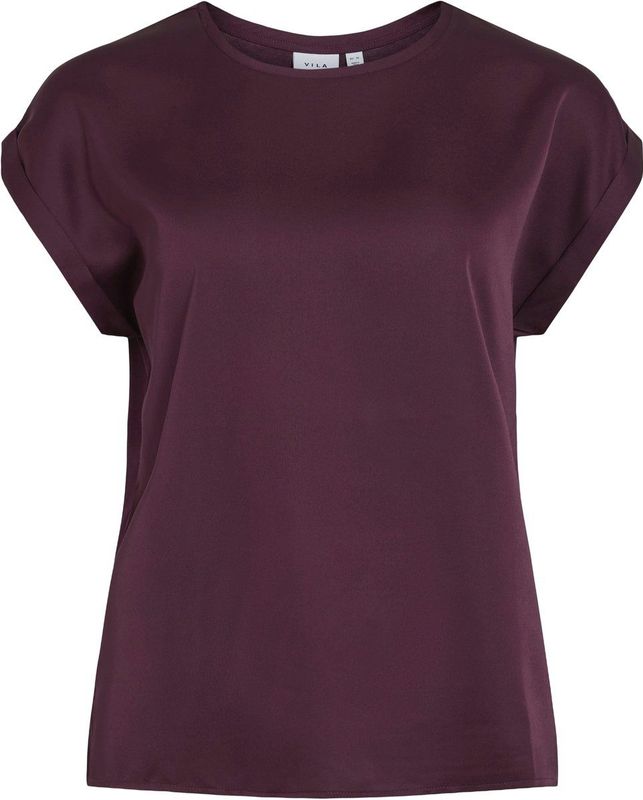 VILA - Viellette S/S Satin Top - Damesblouse - Aubergine - 1 stuk