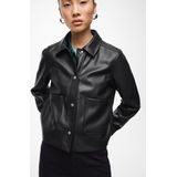 Leren Jas - Ronde Hals - Lange Mouwen - Knoopsluiting - Polyester