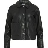 Leren Jas - Ronde Hals - Lange Mouwen - Knoopsluiting - Polyester