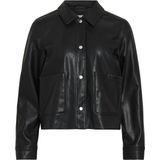 Leren Jas - Ronde Hals - Lange Mouwen - Knoopsluiting - Polyester