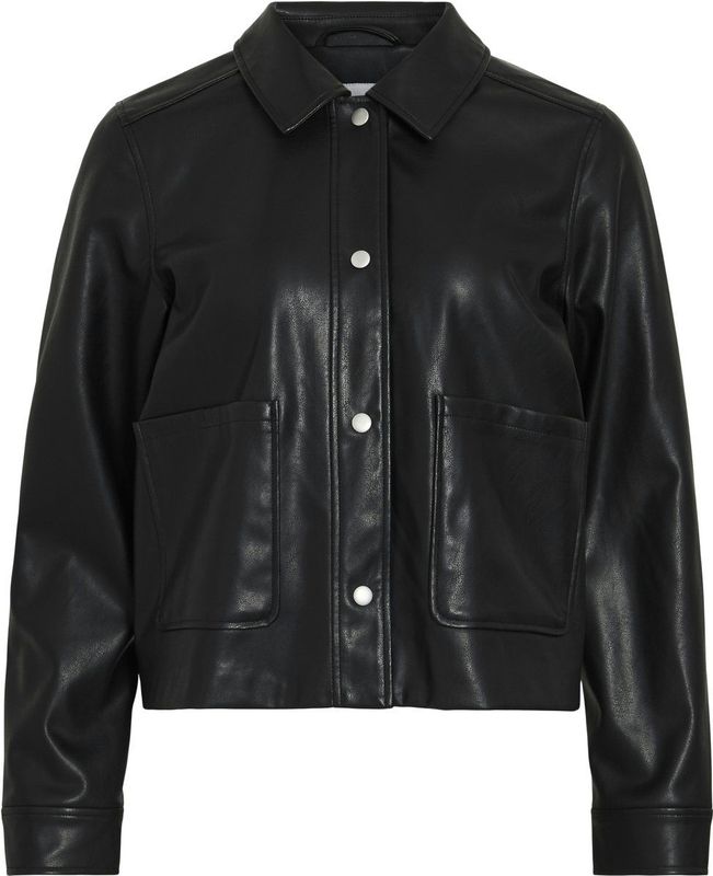 Leren Jas - Ronde Hals - Lange Mouwen - Knoopsluiting - 100% Polyester